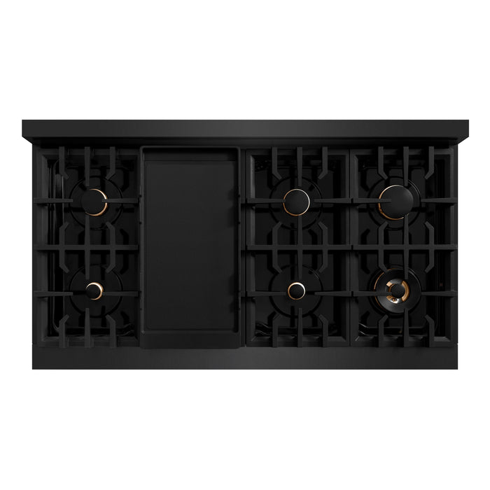 ZLINE Autograph Edition 48" 6.7 cu. ft. Classic Double Oven Dual Fuel Range with 8 Burners in Black Stainless Steel and Champagne Bronze Accents, CDRBZ-48-CB