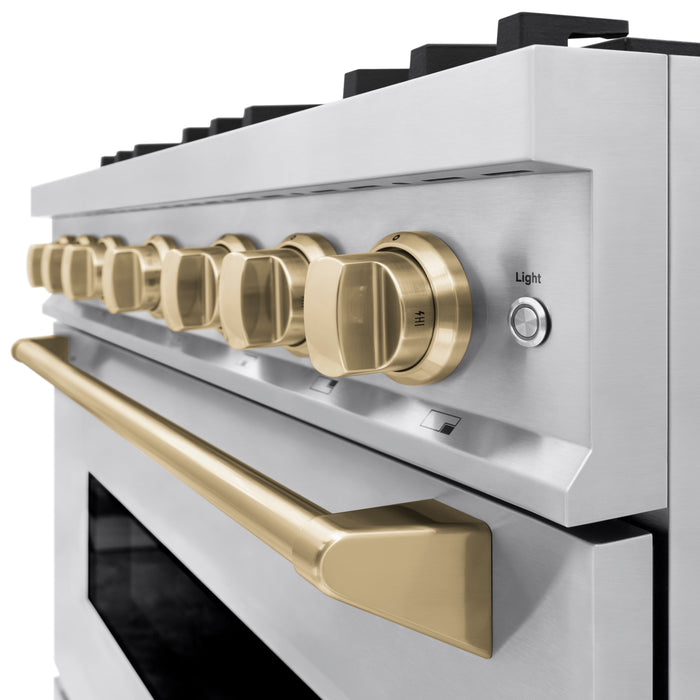 ZLINE Autograph Edition 36" 5.2 cu. ft. Classic Dual Fuel Range with 6 Burners in Stainless Steel with Champagne Bronze Accents, CDRZ-36-CB