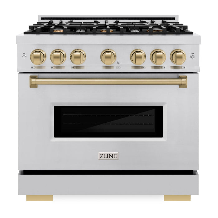 ZLINE Autograph Edition 36" 5.2 cu. ft. Classic Dual Fuel Range with 6 Burners in Stainless Steel with Champagne Bronze Accents, CDRZ-36-CB