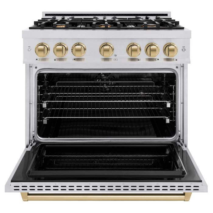 ZLINE Autograph Edition 36" 5.2 cu. ft. Classic Dual Fuel Range with 6 Burners in Stainless Steel with Champagne Bronze Accents, CDRZ-36-CB