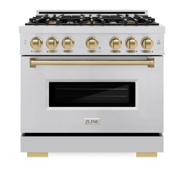 ZLINE Autograph Edition 36 in. 5.2 cu. ft. Classic Dual Fuel Range with 6 Burner Gas Cooktop and Electric Convection Oven in Stainless Steel with Champagne Bronze Accents (CDRZ-36-CB)