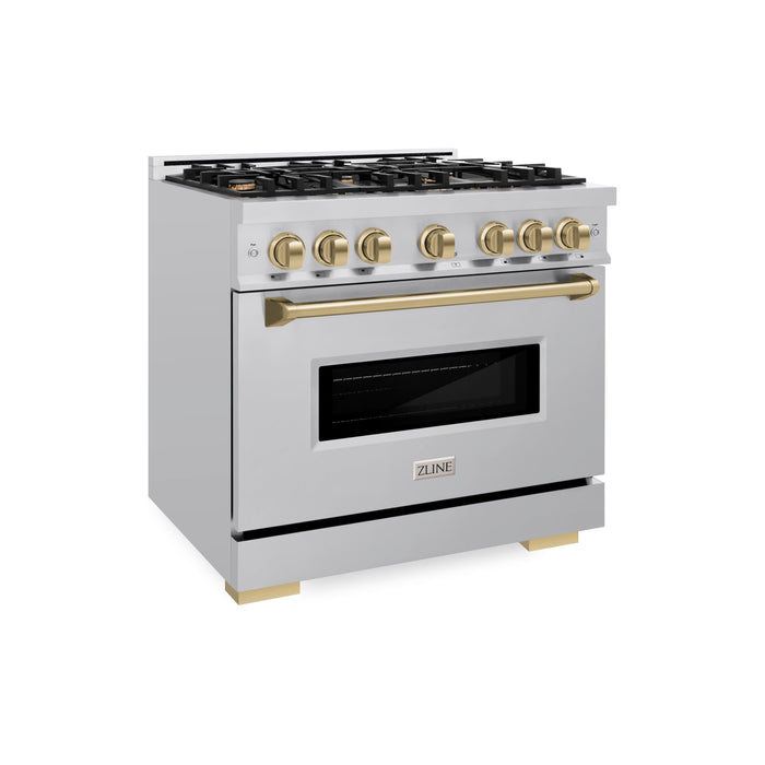 ZLINE Autograph Edition 36" 5.2 cu. ft. Classic Dual Fuel Range with 6 Burners in Stainless Steel with Champagne Bronze Accents, CDRZ-36-CB