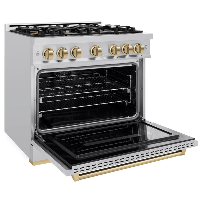 ZLINE Autograph Edition 36" 5.2 cu. ft. Classic Dual Fuel Range with 6 Burners in Stainless Steel with Champagne Bronze Accents, CDRZ-36-CB