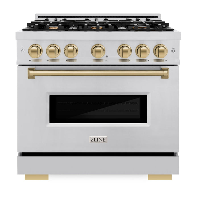 ZLINE Autograph Edition 36" 5.2 cu. ft. Classic Gas Range with 6 Burners in Stainless Steel and Champagne Bronze Accents, CGRZ-36-CB