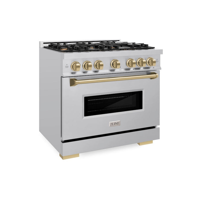 ZLINE Autograph Edition 36 in. 5.2 cu. ft. Classic Gas Range with 6 Burner Cooktop and Convection Gas Oven in Stainless Steel and Champagne Bronze Accents (CGRZ-36-CB)