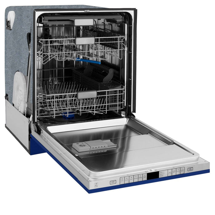 ZLINE 24 in. Monument Series 3rd Rack Top Touch Control Dishwasher in Blue Matte with Stainless Steel Tub, 45dBa (DWMT-24-BM)