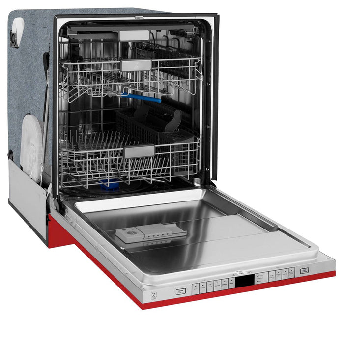 ZLINE 24 in. Monument Series 3rd Rack Top Touch Control Dishwasher in Red Matte with Stainless Steel Tub, 45dBa (DWMT-RM-24)