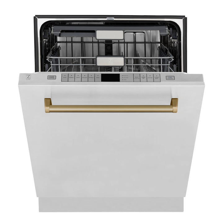 ZLINE Autograph Package - 48" Dual Fuel Range, Hood, Dishwasher, Refrigerator with Water and Ice Dispenser with Bronze Accents