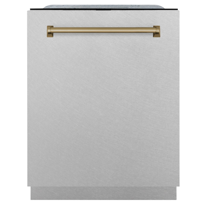 ZLINE Autograph Edition 24 in. Tall Dishwasher, Touch Control in DuraSnow® Stainless Steel with Champagne Bronze Handle, DWMTZ-SN-24-CB