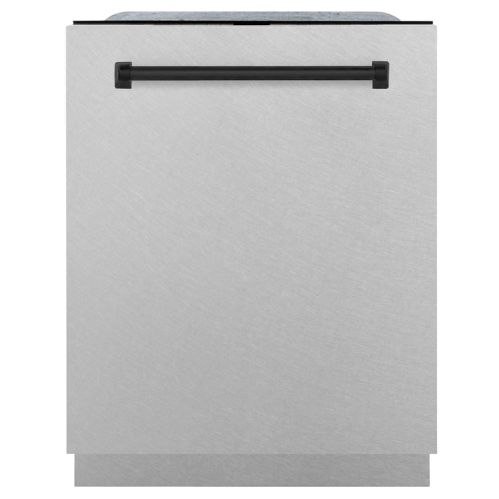 ZLINE Autograph Edition 24 in. Tall Dishwasher, Touch Control in DuraSnow® Stainless Steel with Matte Black Handle, DWMTZ-SN-24-MB