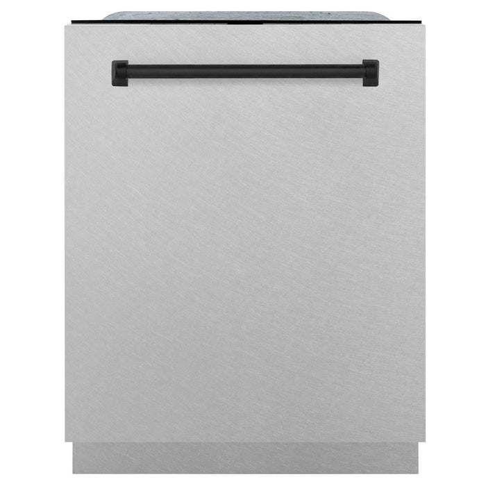 ZLINE Autograph Edition 24 in. Monument Series 3rd Rack Top Control Tall Tub Dishwasher in Fingerprint Resistant Stainless Steel with Matte Black Accents, 45dBa (DWMTZ-SN-24-MB)