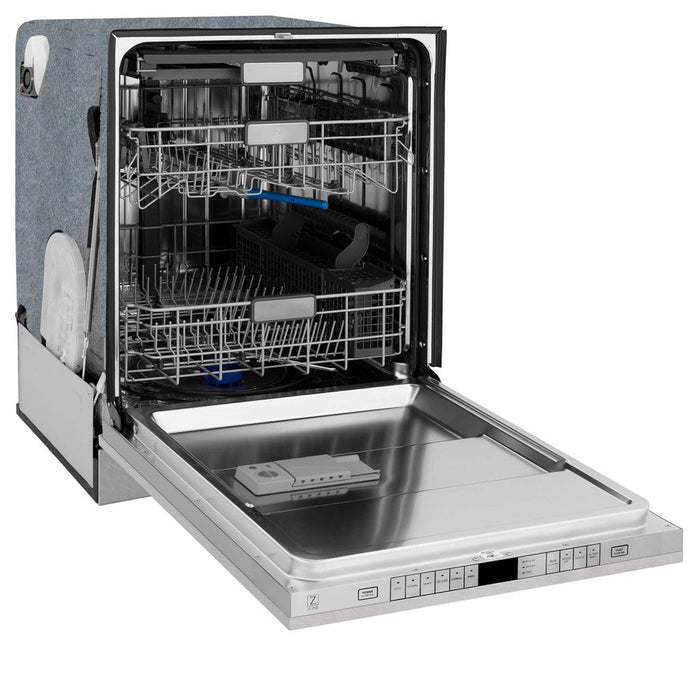 ZLINE Autograph Edition 24 in. Monument Series 3rd Rack Top Control Built-In Tall Tub Dishwasher in Fingerprint Resistant Stainless Steel with Matte Black Handle, 45dBa (DWMTZ-SN-24-MB)