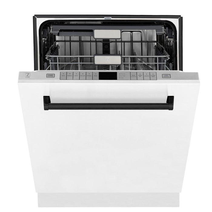 ZLINE Autograph Edition 24 in. Monument Series 3rd Rack Top Control Built-In Tall Tub Dishwasher in White Matte with Matte Black Handle, 45dBa (DWMTZ-WM-24-MB)