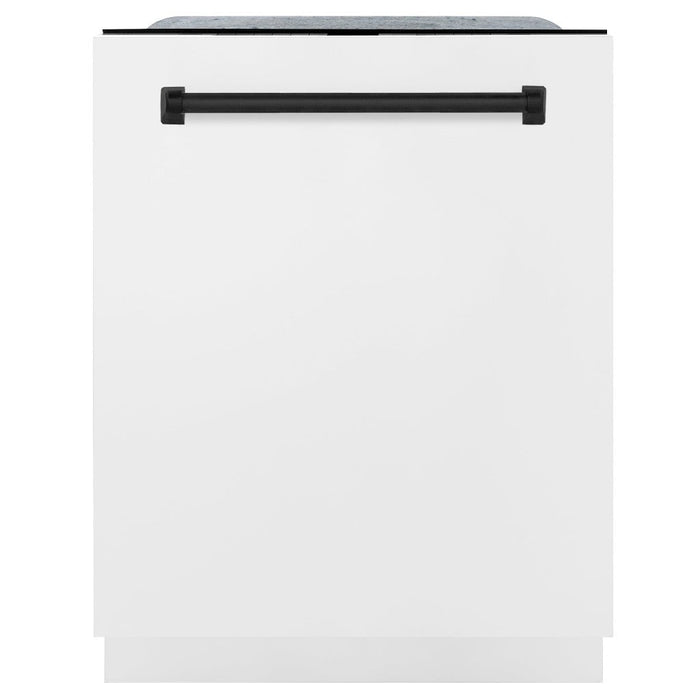 ZLINE Autograph Edition 24 in. Monument Series 3rd Rack Top Control Built-In Tall Tub Dishwasher in White Matte with Matte Black Handle, 45dBa (DWMTZ-WM-24-MB)