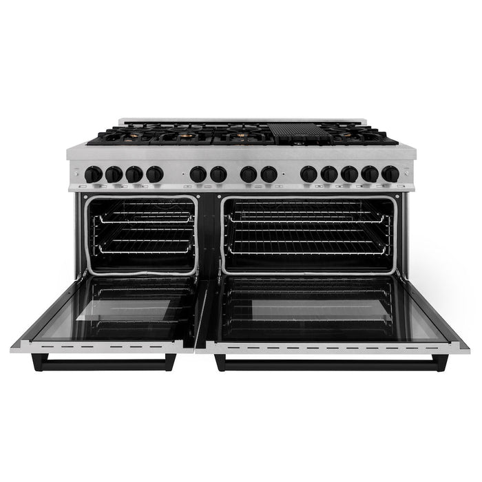 ZLINE Autograph Edition 60 in. 7.4 cu. ft. Legacy Dual Fuel Range with 9 Burner Gas Cooktop and 2 Electric Convection Ovens in DuraSnow® Stainless Steel and Matte Black Accents (RASZ-SN-60-MB)