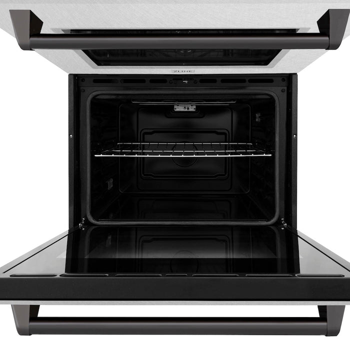 ZLINE Autograph Edition 30 in. Professional True Convection Double Wall Oven with Air Fry and Self Clean in DuraSnow® Stainless Steel with Matte Black Handles (WADSZ-30-MB)