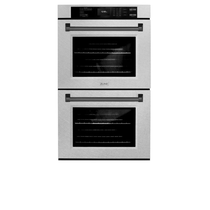 ZLINE Autograph Edition 30 in. Professional True Convection Double Wall Oven with Air Fry and Self Clean in DuraSnow® Stainless Steel with Matte Black Handles (WADSZ-30-MB)