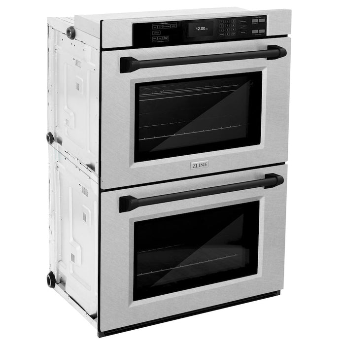 ZLINE Autograph Edition 30 in. Professional True Convection Double Wall Oven with Air Fry and Self Clean in DuraSnow® Stainless Steel with Matte Black Handles (WADSZ-30-MB)