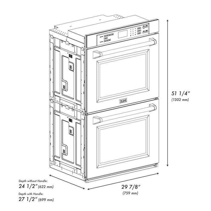 ZLINE Autograph Edition 30 in. Professional True Convection Double Wall Oven with Air Fry and Self Clean in DuraSnow® Stainless Steel with White Matte Doors and Champagne Bronze Handles (WADSZ-WM-30-CB)