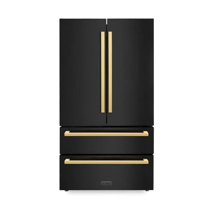 ZLINE 36" Autograph 22.5 cu. ft. Refrigerator with Ice Maker in Black Stainless Steel with Gold Square Handles, RFMZ-36-BS-FG