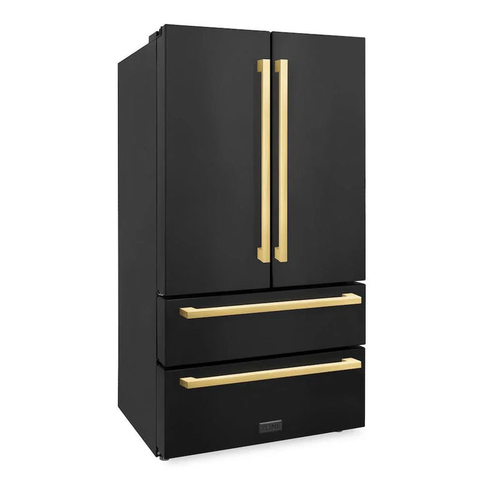 ZLINE 36" Autograph 22.5 cu. ft. Refrigerator with Ice Maker in Black Stainless Steel with Gold Square Handles, RFMZ-36-BS-FG