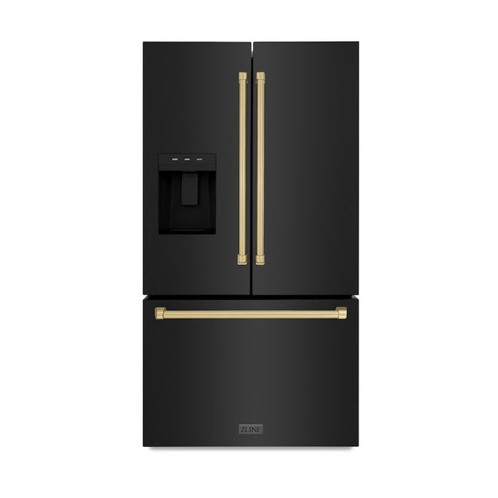 ZLINE Autograph 36" 28.9 cu. ft. Standard-Depth Refrigerator with Water Dispenser, Dual Ice Maker in Black with Champagne Bronze Handles