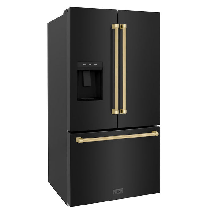 ZLINE Autograph 36" 28.9 cu. ft. Standard-Depth Refrigerator with Water Dispenser, Dual Ice Maker in Black with Champagne Bronze Handles