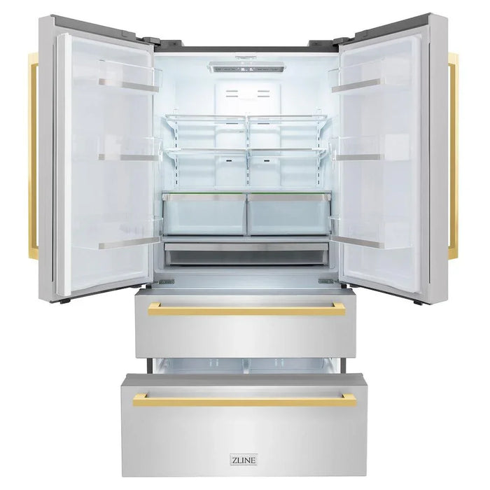 ZLINE 36" Autograph 22.5 cu. ft. Refrigerator with Ice Maker in Stainless Steel with Gold Square Handles, RFMZ-36-FG