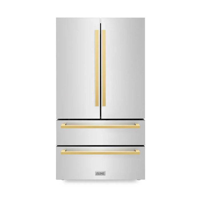 ZLINE 36" Autograph 22.5 cu. ft. Refrigerator with Ice Maker in Stainless Steel with Gold Square Handles, RFMZ-36-FG