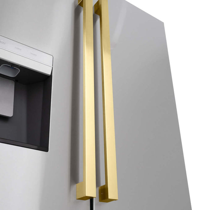 ZLINE Autograph Edition 36 in. 28.9 cu. ft. Standard-Depth French Door External Water Dispenser Refrigerator with Dual Ice Maker in Fingerprint Resistant Stainless Steel and Polished Gold Modern Handles (RSMZ-W-36-FG)