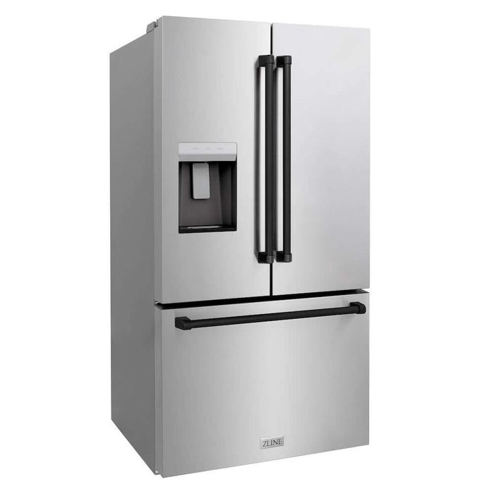 ZLINE Autograph Edition 36 in. 28.9 cu. ft. Standard-Depth French Door External Water Dispenser Refrigerator with Dual Ice Maker in Fingerprint Resistant Stainless Steel and Matte Black Traditional Handles (RSMZ-W-36-MB)