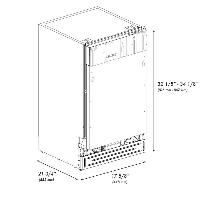 ZLINE Autograph Edition 18 in. Tallac Series 3rd Rack Top Control Dishwasher in Custom Panel Ready with Champagne Bronze Handle, 51dBa (DWVZ-18-CB)