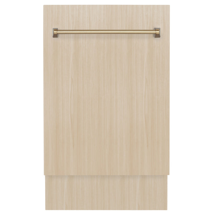 ZLINE Autograph Edition 18 in. Tallac Series 3rd Rack Top Control Dishwasher in Custom Panel Ready with Champagne Bronze Handle, 51dBa (DWVZ-18-CB)