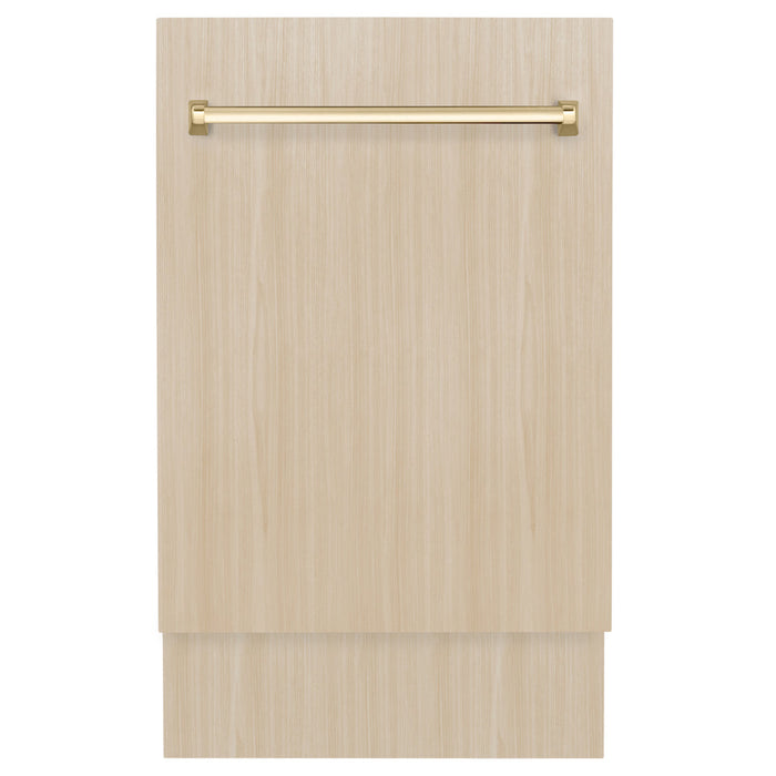 ZLINE Autograph Edition 18 in. Tallac Series 3rd Rack Top Control Dishwasher in Custom Panel Ready with Polished Gold Handle, 51dBa (DWVZ-18-G)