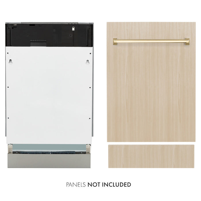 ZLINE Autograph Edition 18 in. Tallac Series 3rd Rack Top Control Dishwasher in Custom Panel Ready with Polished Gold Handle, 51dBa (DWVZ-18-G)