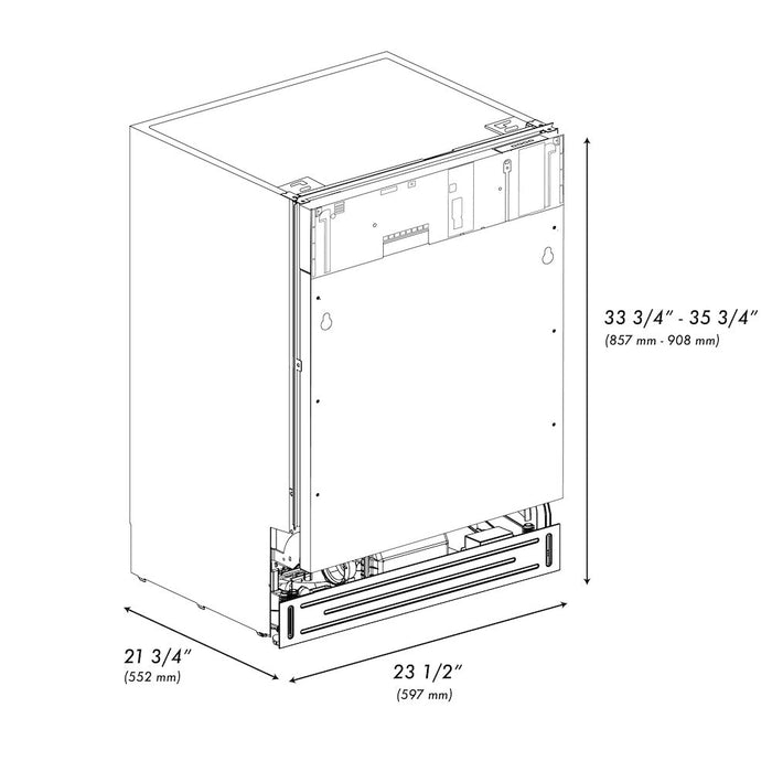 ZLINE Autograph Edition 24 in. Tallac Series 3rd Rack Top Control Built-In Tall Tub Dishwasher in Custom Panel Ready with Champagne Bronze Handle, 51dBa (DWVZ-24-CB)