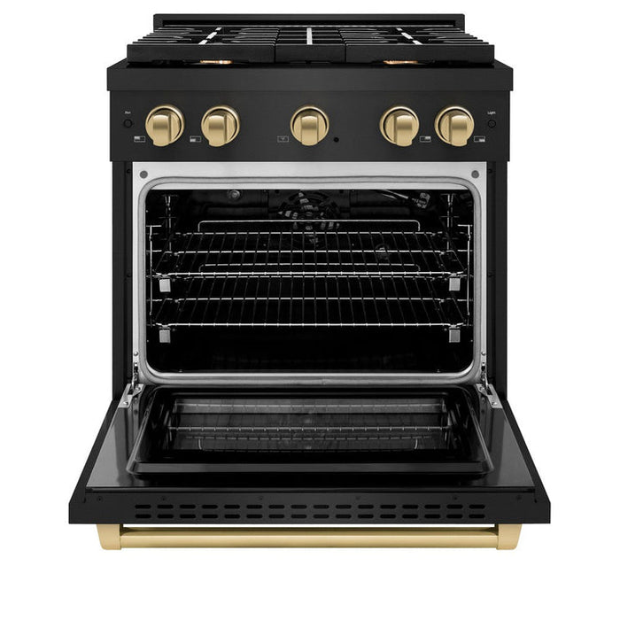 ZLINE Autograph 30" 4.2 cu. ft. Paramount Dual Fuel Range with 4 Burners in Black Stainless Steel with Champagne Bronze Accents, SDRBZ-30-CB