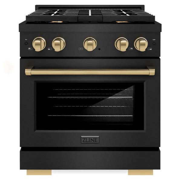 ZLINE Autograph 30" 4.2 cu. ft. Paramount Dual Fuel Range with 4 Burners in Black Stainless Steel with Champagne Bronze Accents, SDRBZ-30-CB