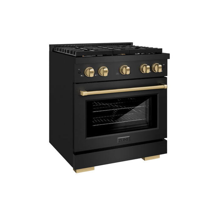 ZLINE Autograph 30" 4.2 cu. ft. Paramount Dual Fuel Range with 4 Burners in Black Stainless Steel with Champagne Bronze Accents, SDRBZ-30-CB