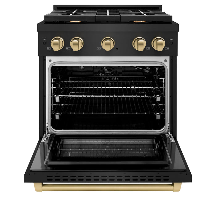 ZLINE Autograph 30" 4.2 cu. ft. Paramount Gas Range with Convection Gas Oven in Black Stainless Steel and Bronze Accents, SGRBZ-30-CB