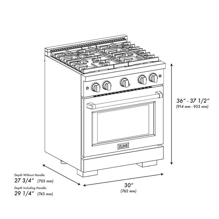 ZLINE Autograph 30" 4.2 cu. ft. Paramount Gas Range with Convection Gas Oven in Black Stainless Steel and Gold Accents, SGRBZ-30-G