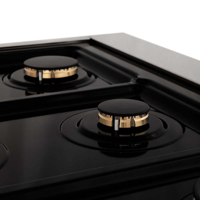 ZLINE Autograph Edition 48 in. 6.0 cu. ft. Legacy Dual Fuel Range with 7 Burner Gas Cooktop and 2 Electric Ovens in DuraSnow® Stainless Steel with Black Matte Doors and Champagne Bronze Accents (RASZ-BLM-48-CB)