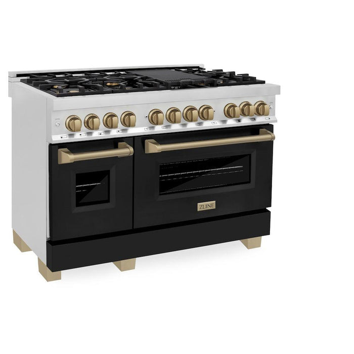 ZLINE Autograph 48" 6.0 cu. ft. Dual Fuel Range with Black Matte Door and Bronze Accents, RAZ-BLM-48-CB