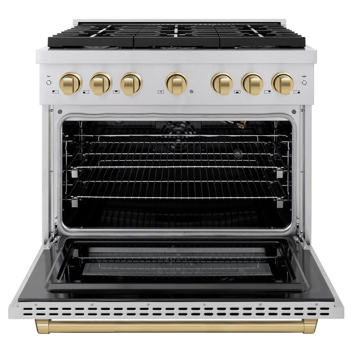 ZLINE Autograph 36" 5.2 cu. ft. Paramount Dual Fuel Range with 6 Burners in Stainless Steel with Champagne Bronze Accents, SDRZ-36-CB