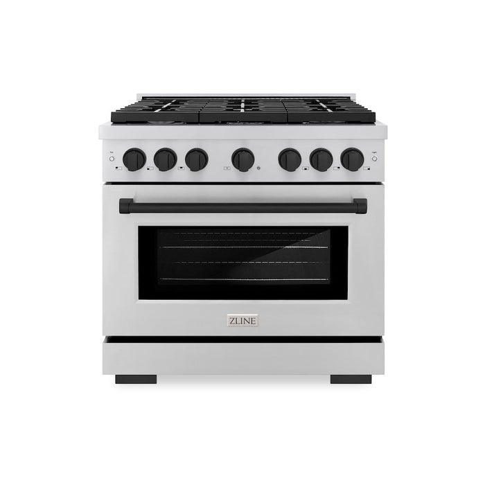 ZLINE Autograph Edition 36 in. 5.2 cu. ft. Paramount Dual Fuel Range with 6 Burner Gas Cooktop and Electric Convection Oven in Stainless Steel with Matte Black Accents (SDRZ-36-MB)