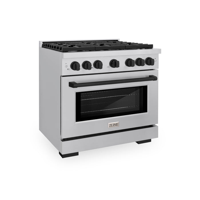 ZLINE Autograph 36" 5.2 cu. ft. Paramount Dual Fuel Range with 6 Burners in Stainless Steel with Matte Black Accents, SDRZ-36-MB