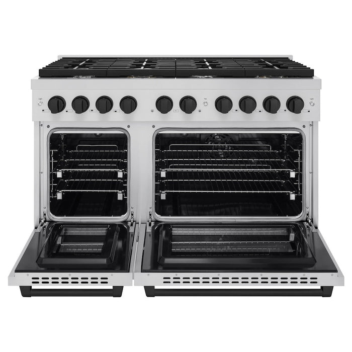 ZLINE Autograph Edition 48 in. 6.7 cu. ft. Paramount Double Oven Dual Fuel Range with 8 Burner Gas Cooktop in Stainless Steel and Matte Black Accents (SDRZ-48-MB)