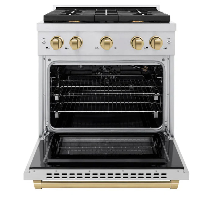 ZLINE Autograph Package - 30 In. Gas Range, Range Hood in Stainless Steel with Champagne Bronze Accents, 2AKP-RGRH30-CB