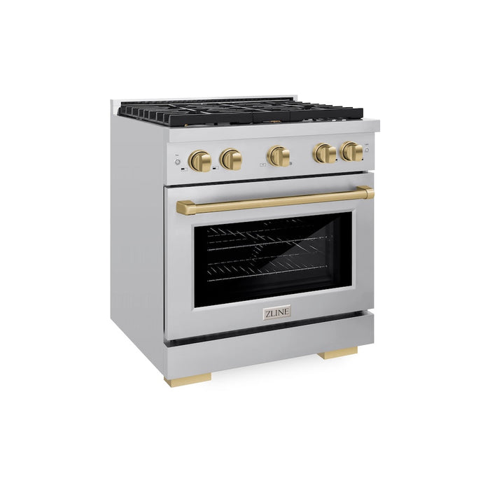 ZLINE Autograph Edition 30 in. 4.2 cu. ft. Paramount Gas Range with 4 Burner Cooktop and Convection Gas Oven in Stainless Steel and Champagne Bronze Accents (SGRZ-30-CB)