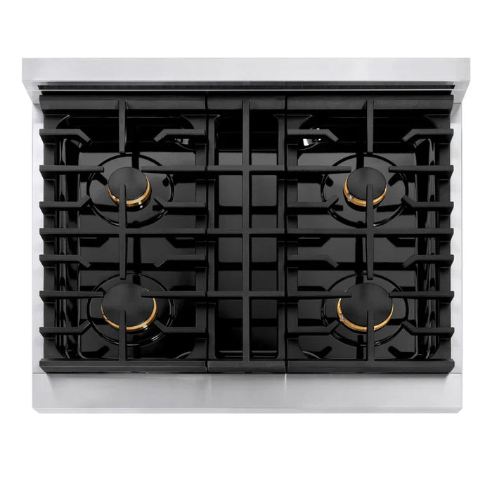 ZLINE Autograph Package - 30 In. Gas Range, Range Hood in Stainless Steel with Champagne Bronze Accents, 2AKP-RGRH30-CB